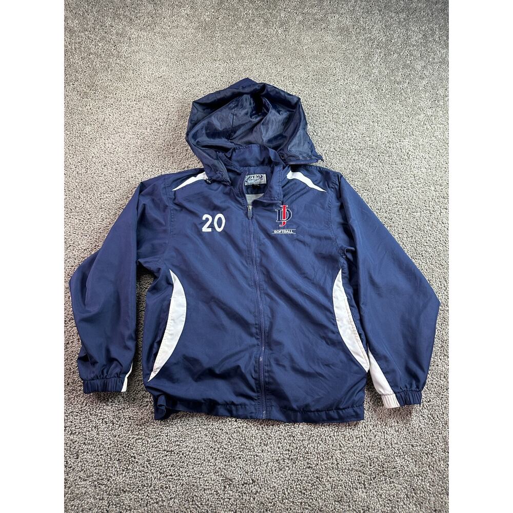 GTM Sportswear Jacket Mens Small Blue White Lined Full Zip Windbreaker Coat *